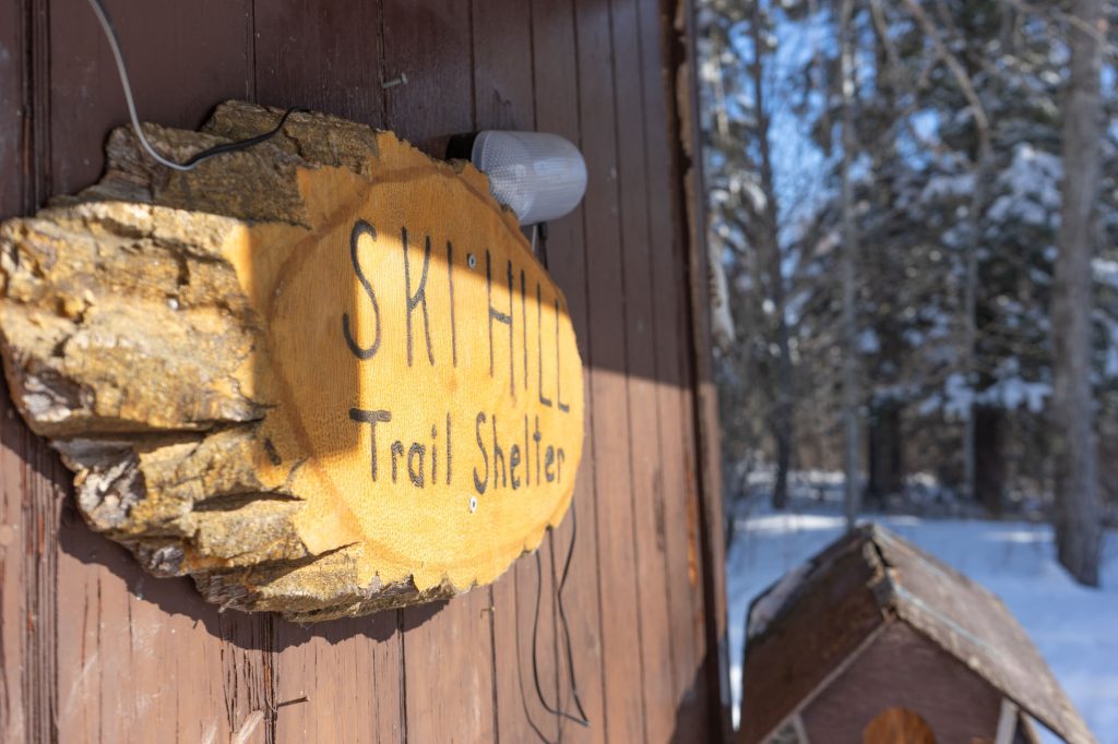 Skil Hill trail shelter sign in Duck Mountain Provincial Park