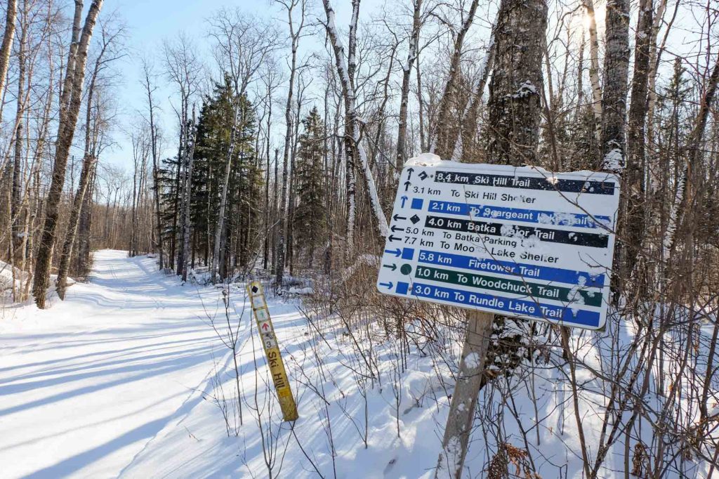 Ski trail signage in Duck Mountain Provincial Park