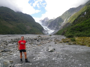 A quick photo in front of the Franz Josef glacier on the South Island. The glacier just happens to be in a temperate rainforest.