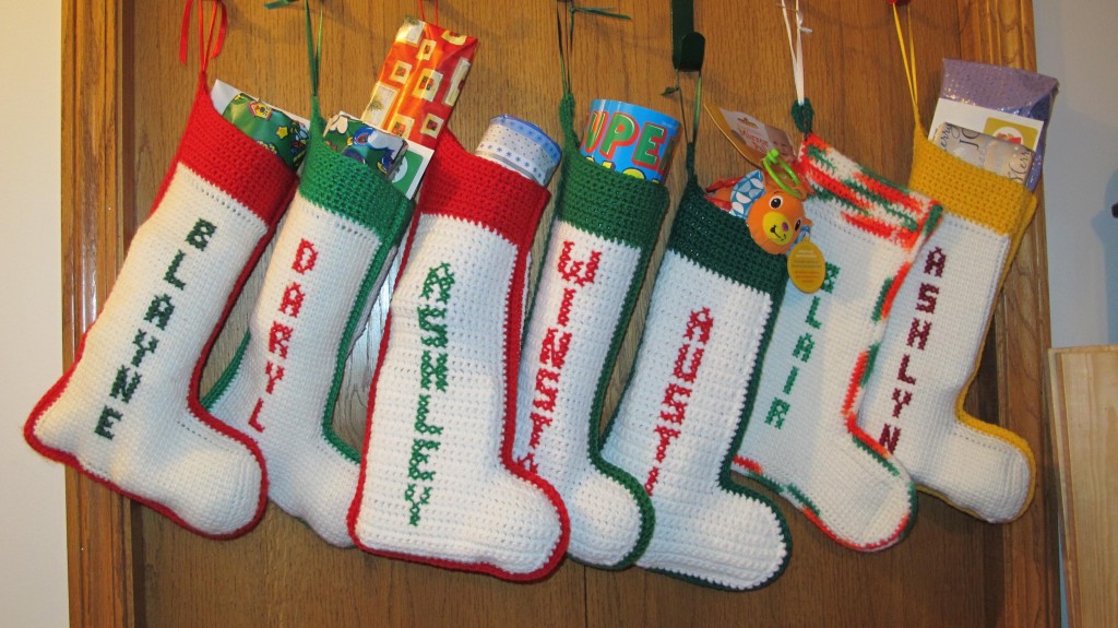 Handmade stockings of all the kids in our family (minus my newest nephew born this past May).