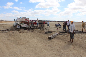 The very stuck fuel truck that had been there for four days already.