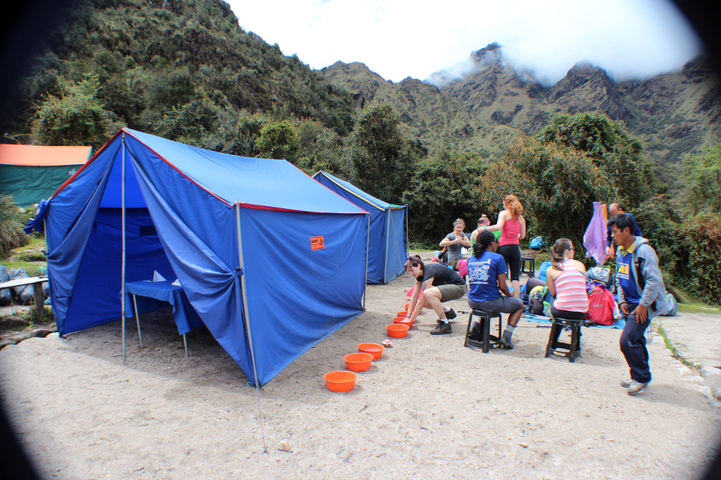 One of my fellow travelers referred to this as "Glamping" as we had a dining room tent, and you can see the orange containers full of hot water for washing up before lunch. Fantastic.