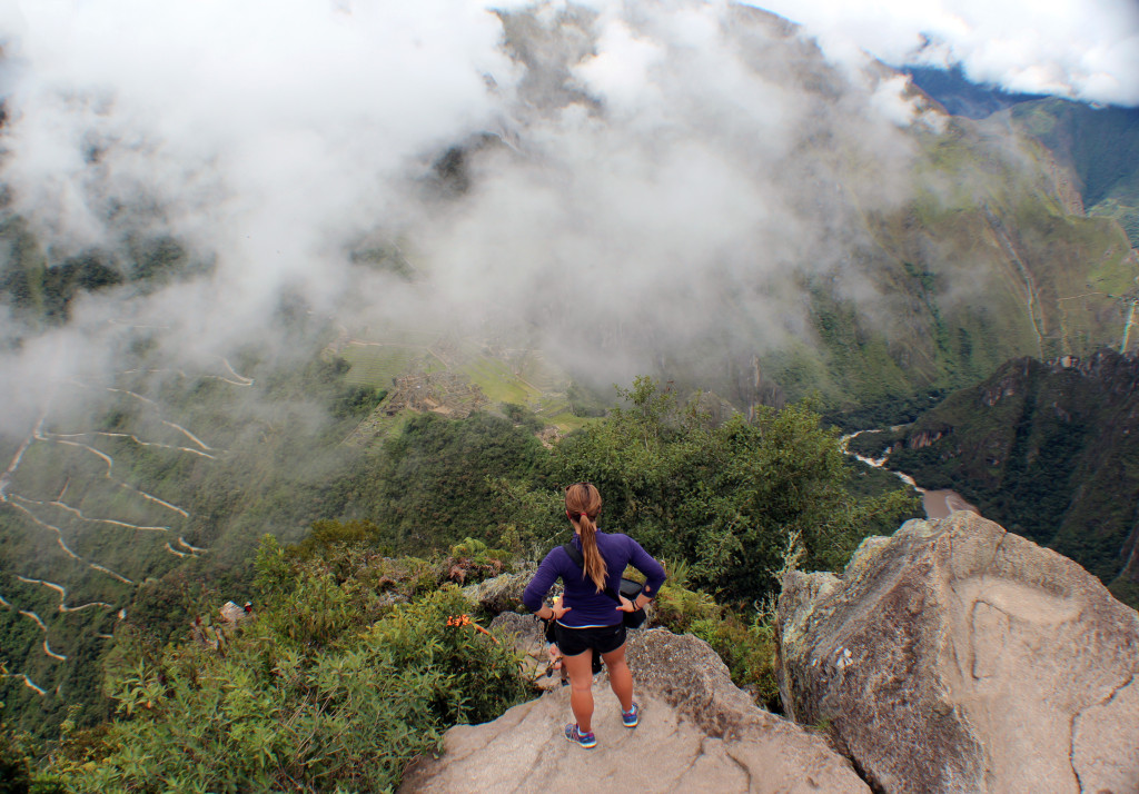 A view down to Machu Picchu from Huayan Picchu. There are clouds in this photo but it did clear up while I was there.