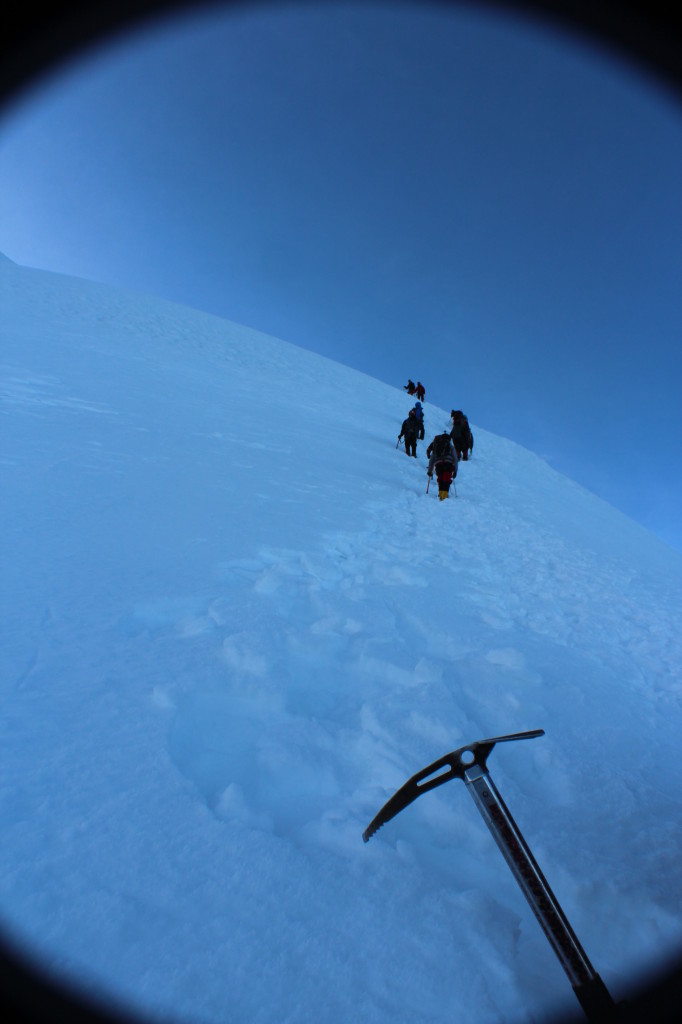 In the early morning hours, continuing our slow trek up the volcano.