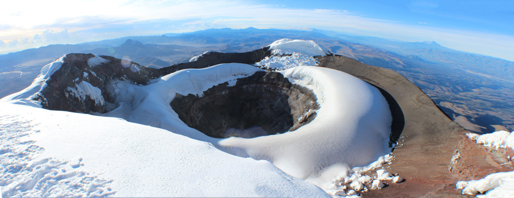 Looking down at Cotopaxi's still-active crater.
