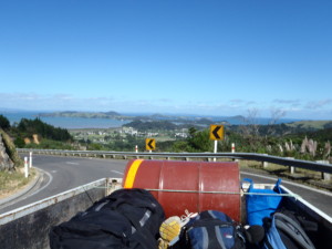 We got a ride in the back of a pickup truck with an amazing view, and we also had tea with the man who picked us up.